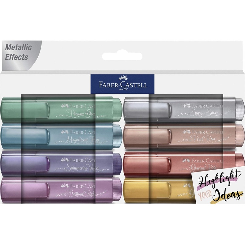 Faber Castell Metallic Glitter Highlighter Textliner Marker Pens - Pack of 8