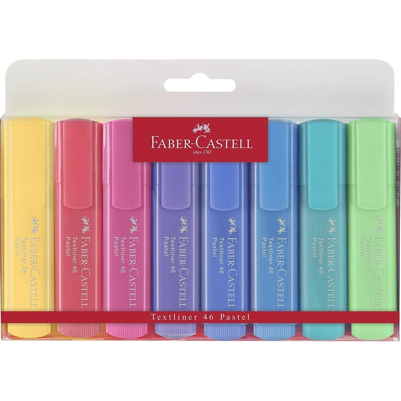 Faber Castell Pastel Highlighter Textliner Marker Pen in Assorted Colors - Pack of 8