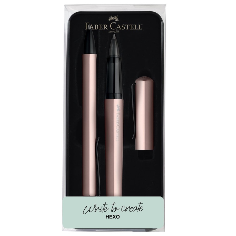 Faber-Castell Hexo Rollerball and Ballpoint Pen in Rose - Gift Tin