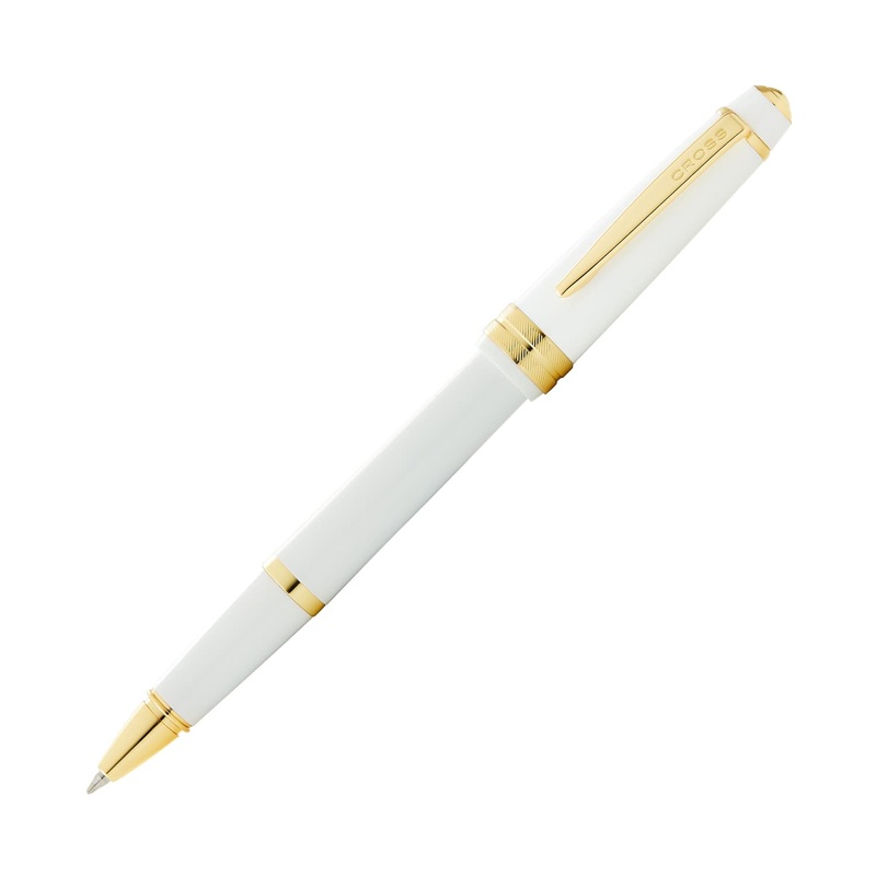 Cross Bailey Light Rollerball Pen in Glossy White Resin with Gold Trim