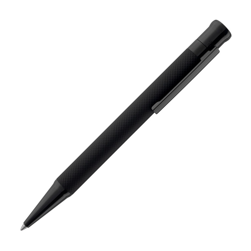 Otto Hutt Design 04 Ballpoint Pen in Black with Checkered Guilloche Cap PVD