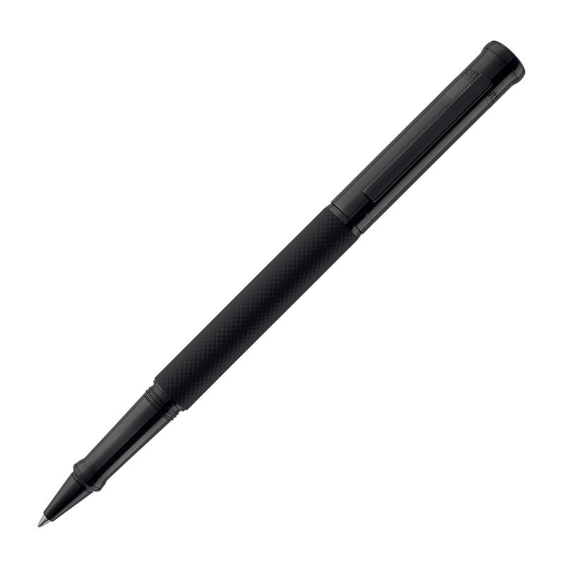 Otto Hutt Design 04 Rollerball Pen in Black with Checkered Guilloche Cap PVD