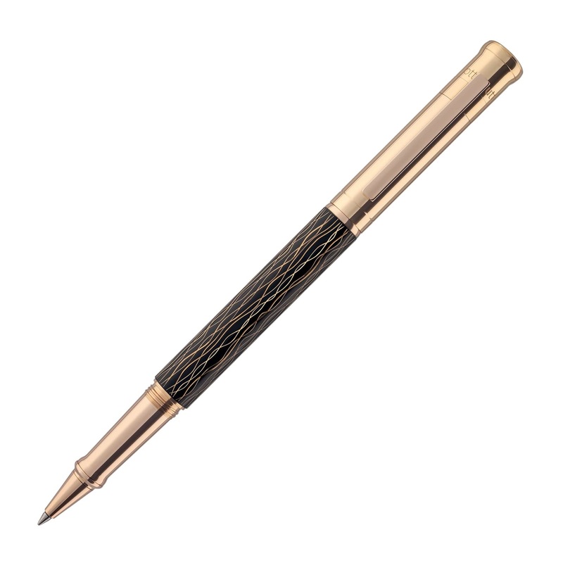 Otto Hutt Design 04 Rollerball Pen in Wave Black with Rose Gold Trim