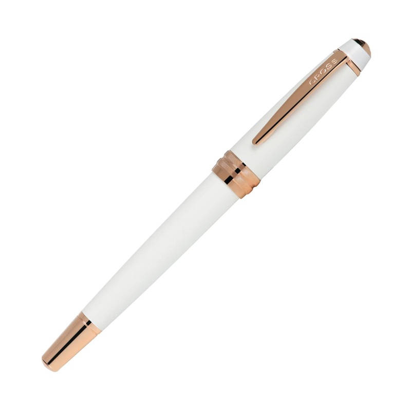 Cross Bailey Rollerball Pen Pearlescent White Lacquer with Rose Gold Trim