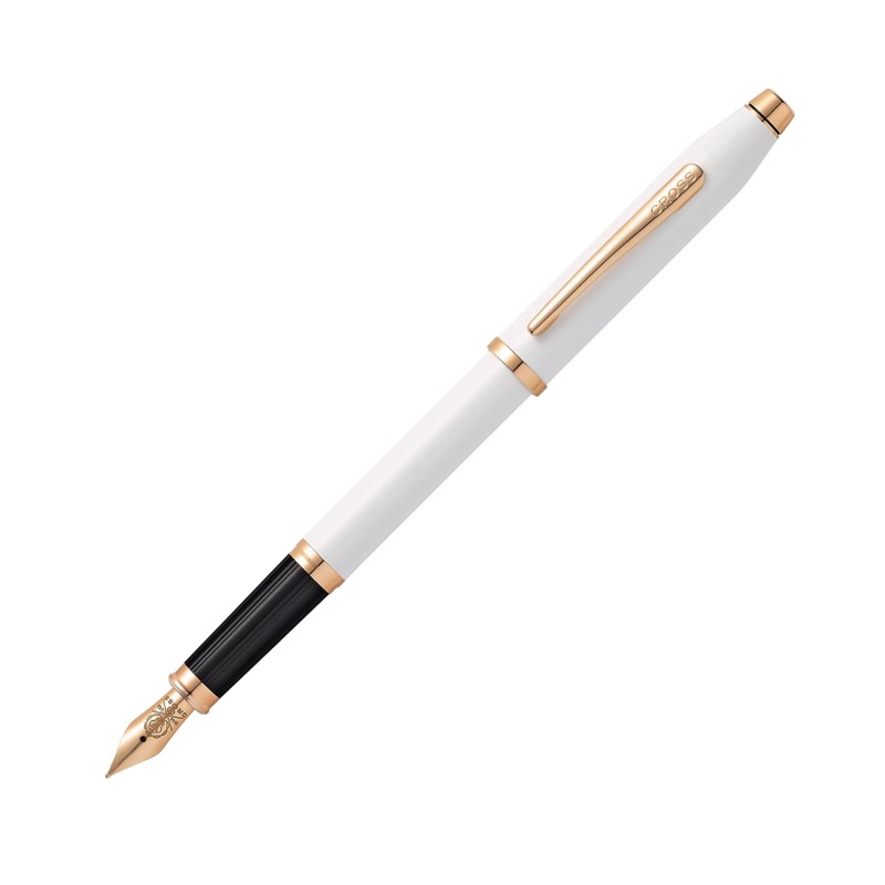 Cross Century II Fountain Pen in Pearlescent White Lacquer with Rose Gold Trim