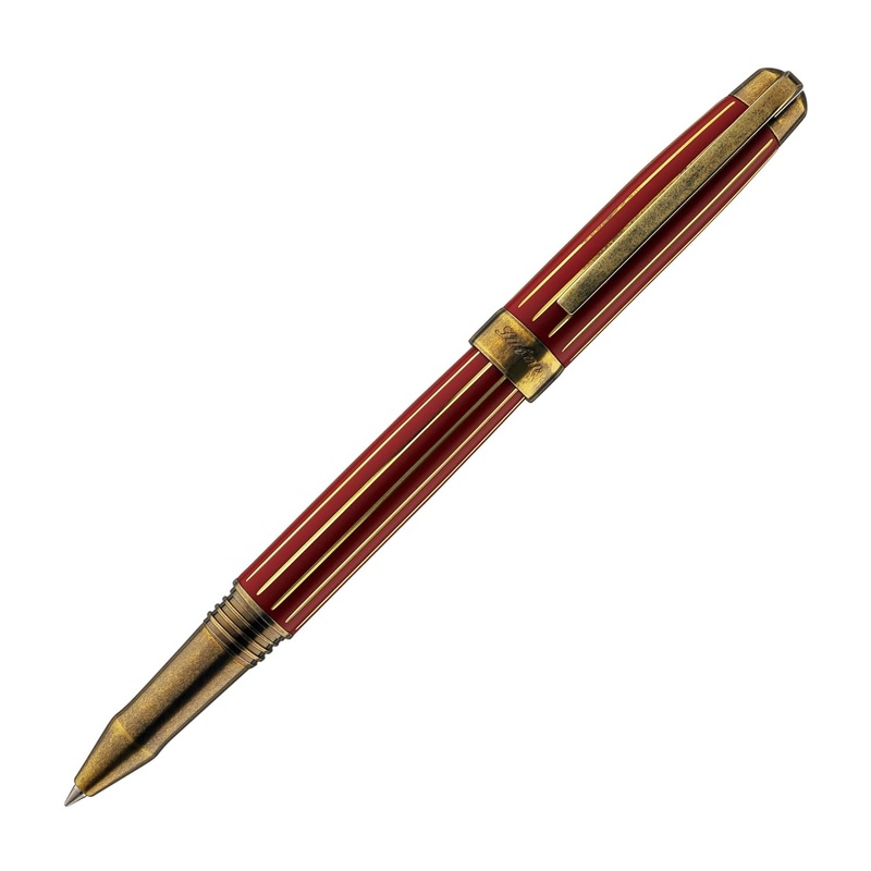 Laban Antique II Rollerball Pen in Red with Gold Lines
