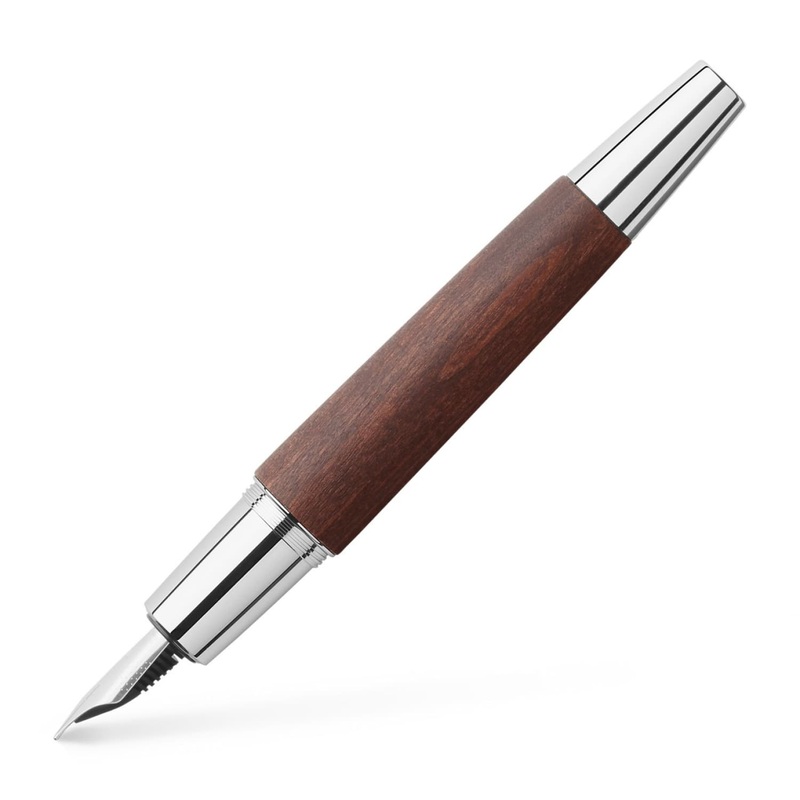 Faber-Castell E-Motion Fountain Pen in Wood & Chrome Dark Brown