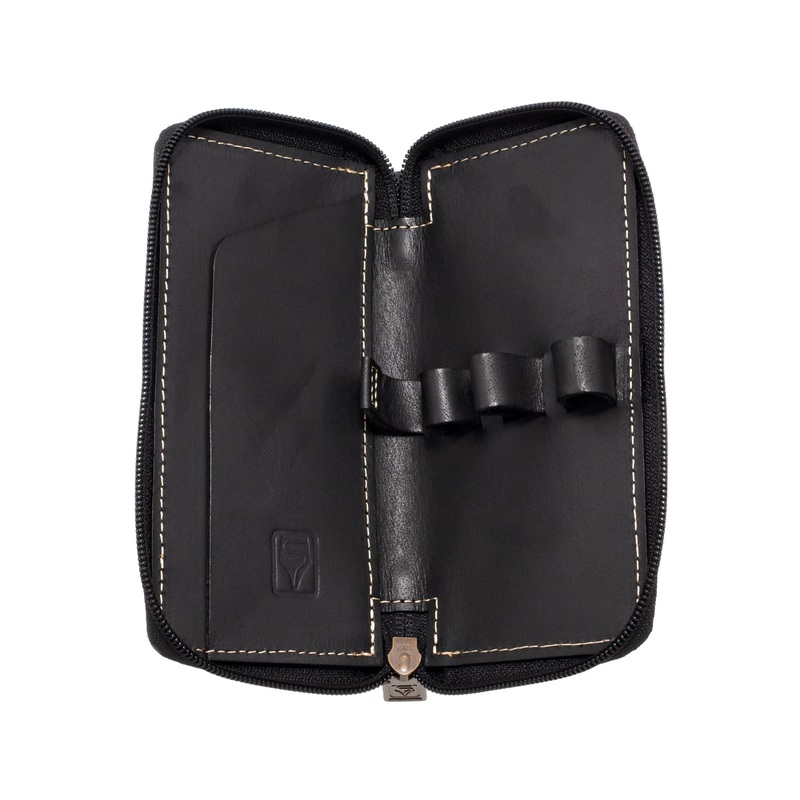Shibui 3 Pen Case (Veg Tanned) in Midnight Black