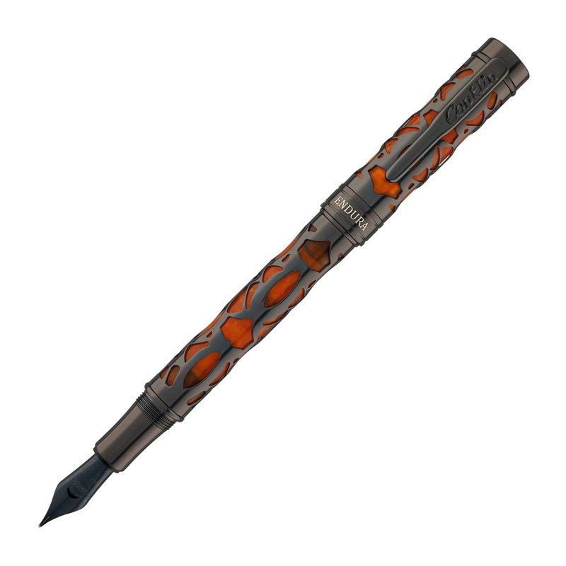 Conklin Endura Deco Crest Fountain Pen in Orange with Gunmetal Trim