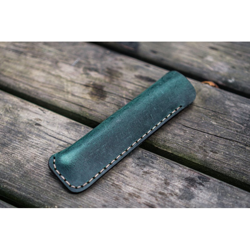 Galen Leather Single Pen Case in Crazy Horse Forest Green