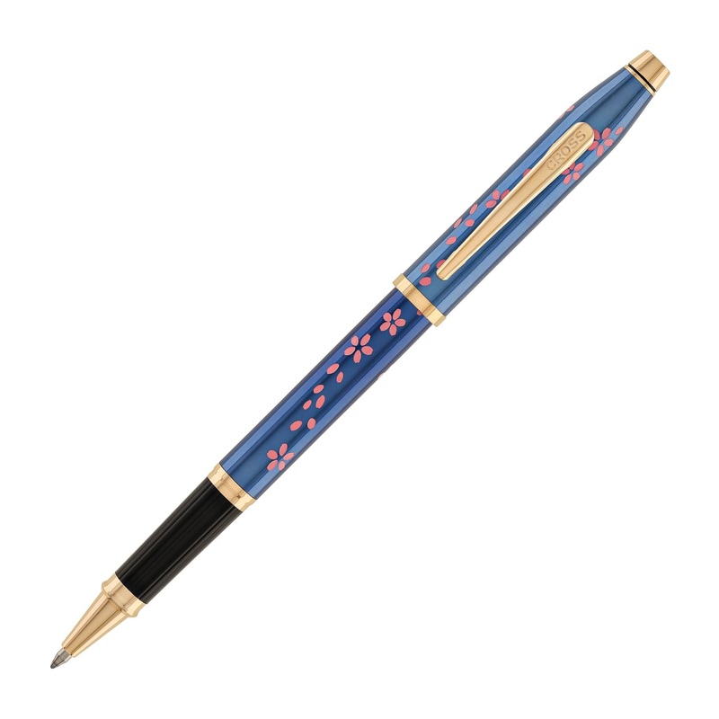 Cross Century II Cherry Blossom Selectip Rollerball Pen in Translucent Blue with Rose Gold Trim