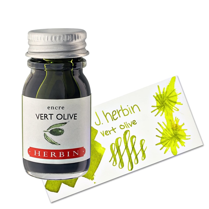 J. Herbin Vert Olive (Green Olive) Bottled Fountain Pen Ink and Cartidges
