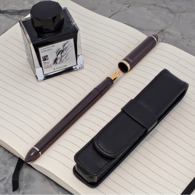 Sailor Compass Fude De Mannen Calligraphy Fountain Pen in Pearl Brown - 40 Degree Fude