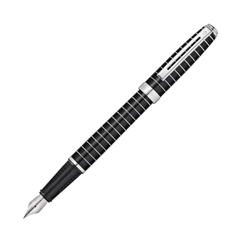 Sheaffer Prelude Fountain Pen in Black Lacquer with Horizontal Chrome Plated Engraving