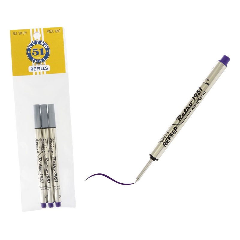 Retro 51 Retractable Rollerball Refill in Purple for Tornado Pens - Pack of 3