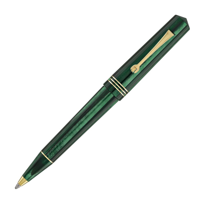 Leonardo Momento Zero Ballpoint Pen in Green Alga Gold Trim