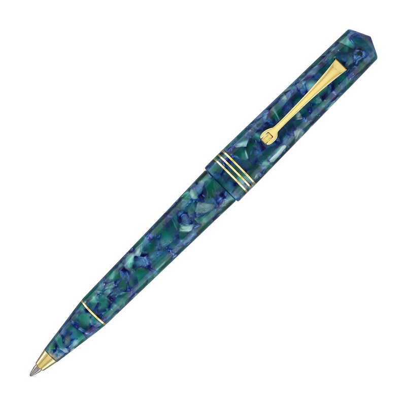 Leonardo Momento Zero Ballpoint Pen in Green & Blue Gold Trim