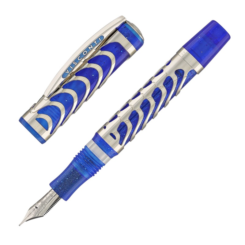 Visconti Skeleton Fountain Pen in Sapphire Blue with Palladium Trim