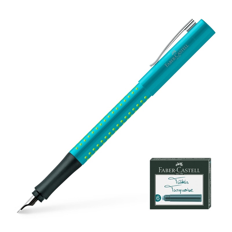 Faber-Castell Grip 2010 Fountain Pen in Bicolor Turquoise with Cartridges - Extra Fine Point