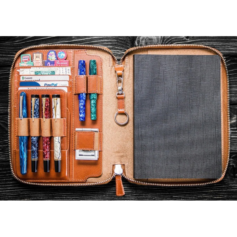 Galen Leather Zippered A5 Notebook Folio in Brown