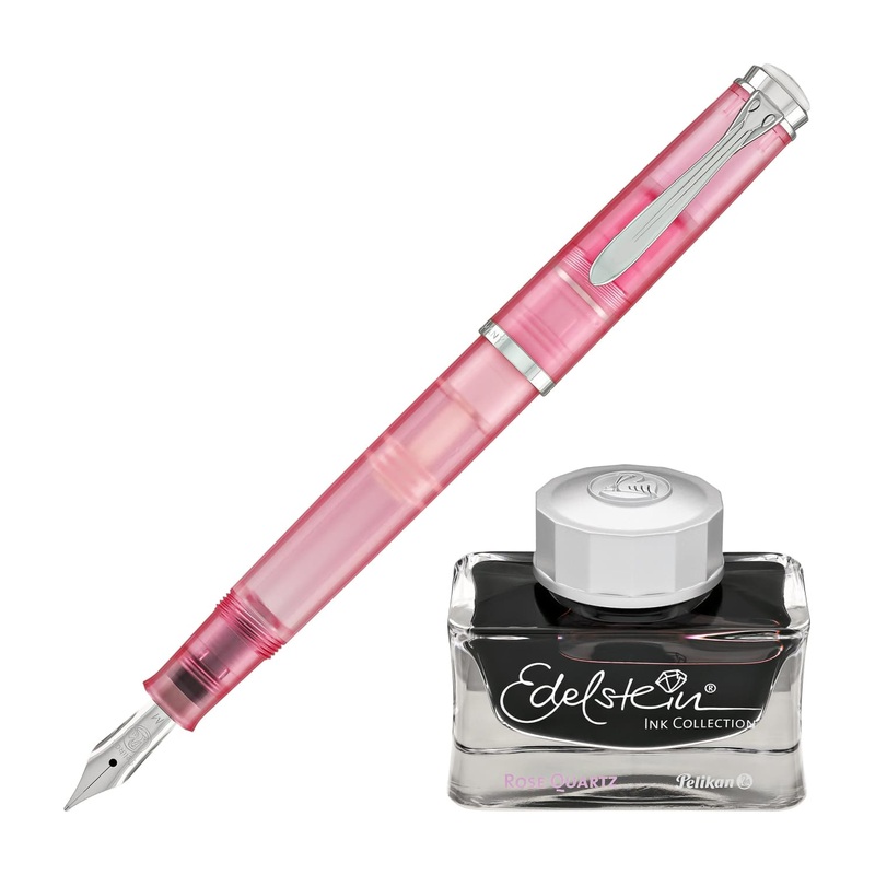 Pelikan Classic Series M205 Fountain Pen & Edelstein Ink Bottle in Rose Quartz 2023 Set