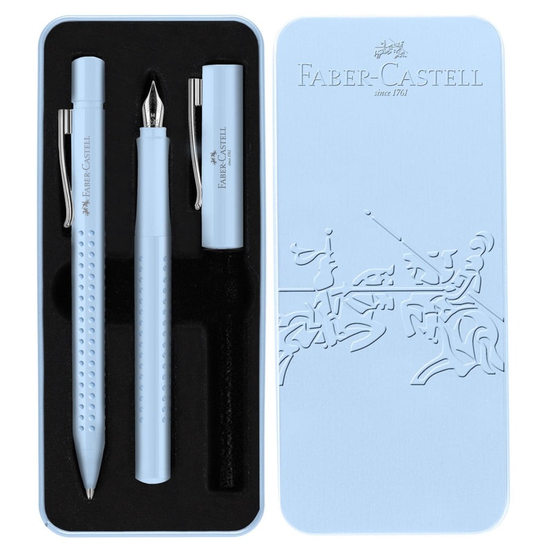 Faber-Castell Grip Fountain and Ballpoint Pen in Sky Blue - Gift Tin