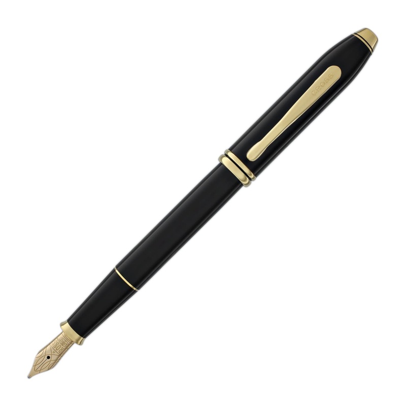 Cross Townsend Fountain Pen in Black Lacquer - 18kt Gold