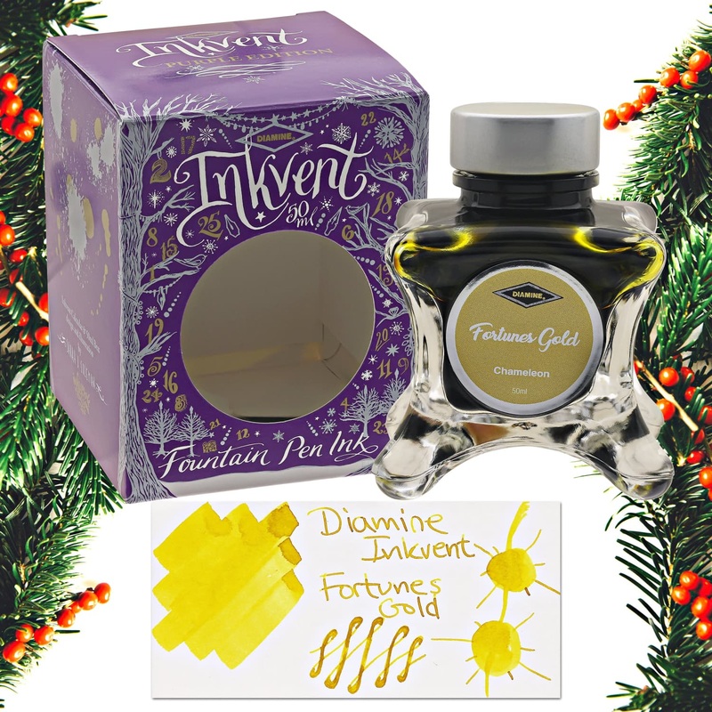 Diamine Inkvent Purple Edition Chameleon & Shimmer Bottled Ink in Fortunes Gold - 50 mL