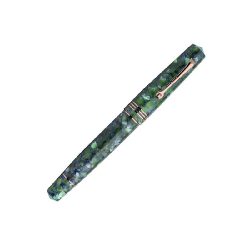 Leonardo Momento Zero Fountain Pen in Iride Green Blue 2021 with Rose Gold Trim - Fine Nib