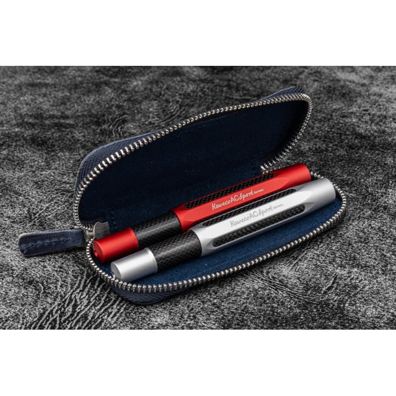 Galen Leather 2 Pen Case for Kaweco - Pocket Pen in Crazy Horse Navy Blue