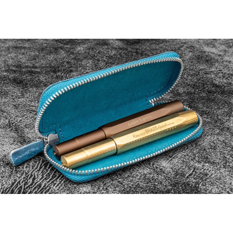 Galen Leather 2 Pen Case for Kaweco - Pocket Pen in Crazy Horse Ocean Blue