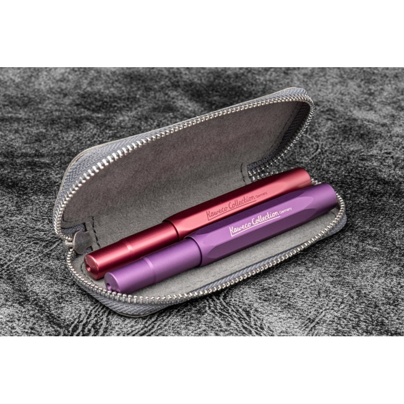 Galen Leather 2 Pen Case for Kaweco - Pocket Pen in Crazy Horse Smokey Grey