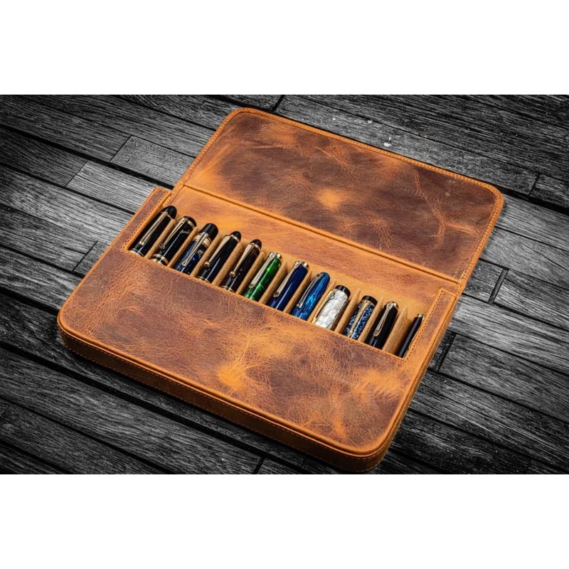Galen Leather Magnum Opus 12 Slots Hard Pen Case in Crazy Horse Brown