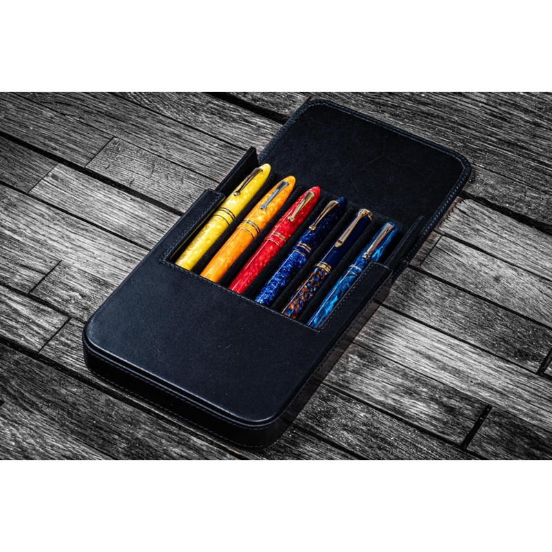 Galen Leather Magnum Opus 6 Slots Hard Pen Case in Black