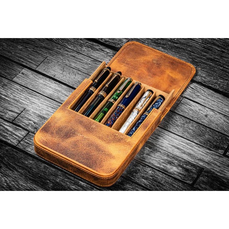 Galen Leather Magnum Opus 6 Slots Hard Pen Case in Crazy Horse Brown