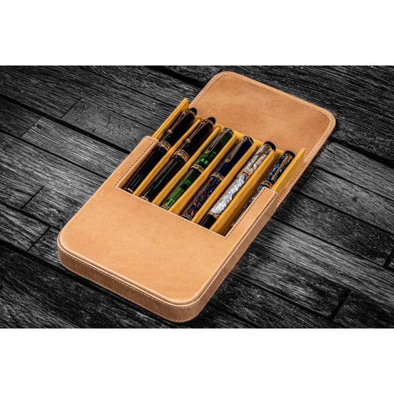 Galen Leather Magnum Opus 6 Slots Hard Pen Case in Crazy Horse Tan