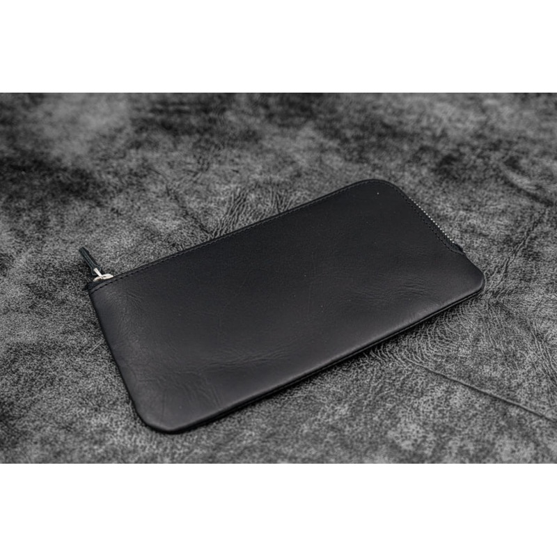 Galen Leather Slip-N-Zip 4 Slots Zippered Pen Pouch in Black