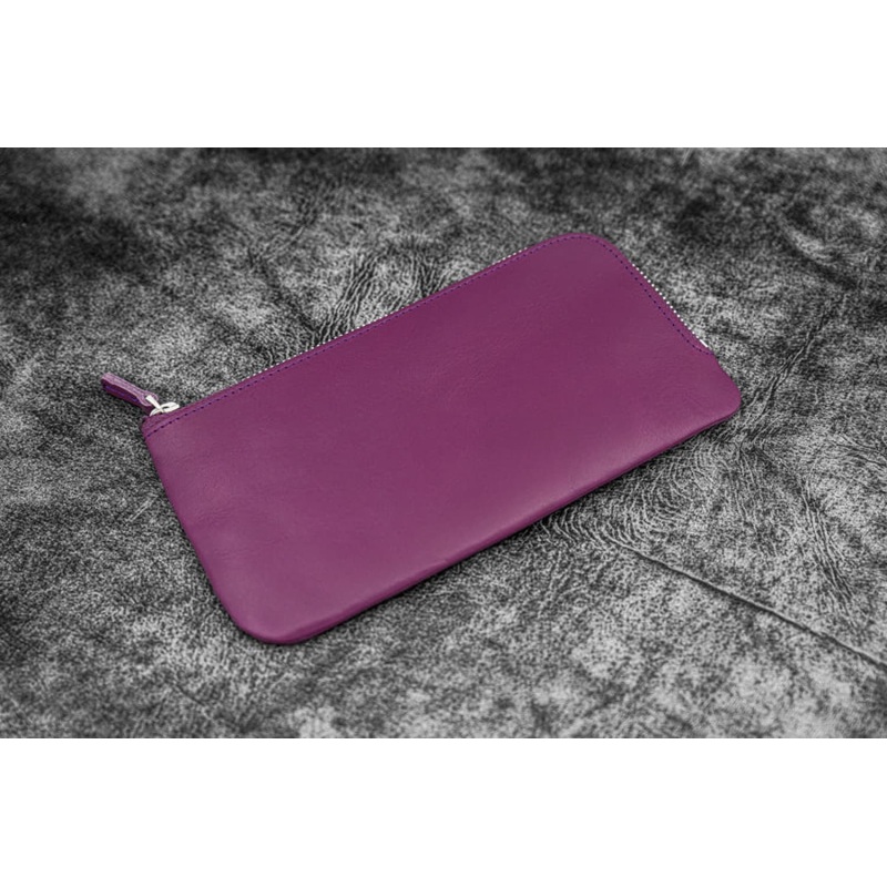 Galen Leather Slip-N-Zip 4 Slots Zippered Pen Pouch in Purple