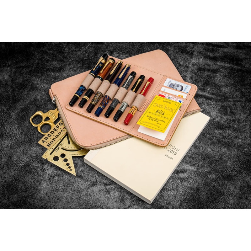 Galen Leather Zippered Writer's Bank Bag in Undyed Leather