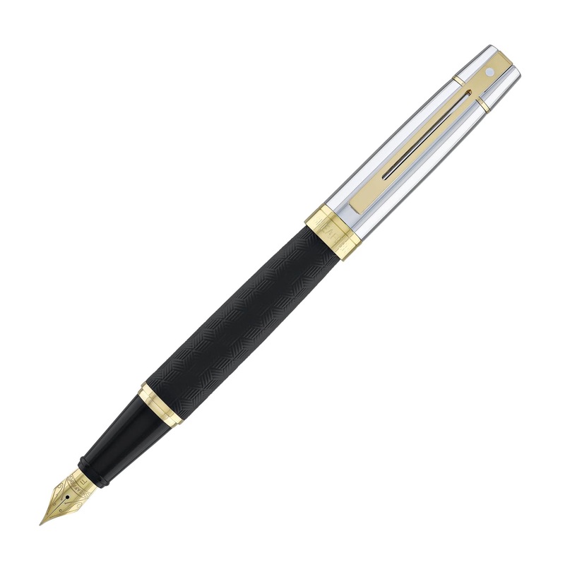 Sheaffer 300 Fountain Pen in Matte Black Shiny Chrome Cap with PVD Gold Trim