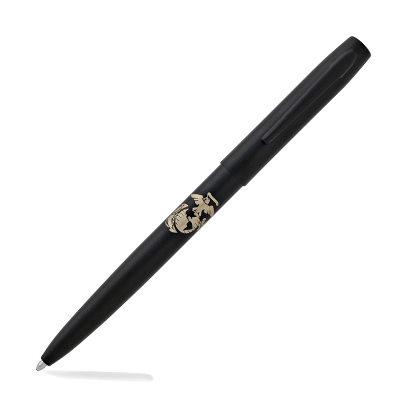 Fisher Space Pen Military Cap-O-Matic Ballpoint Pen with Marines Insignia in Non-Reflective Matte Black