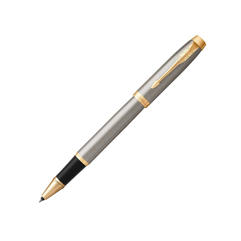Parker IM Rollerball Pen in Brushed Metal with Gold Trim
