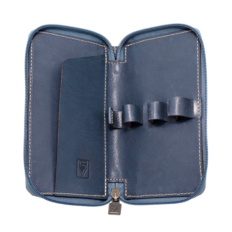 Shibui 3 Slot XL Pen Case for Larger Pens (Veg Tanned) in Deep Blue
