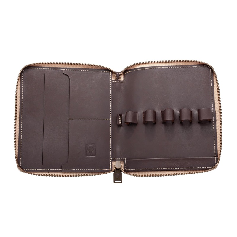 Shibui 5 Pen Case (Veg Tanned) in Choco Brown