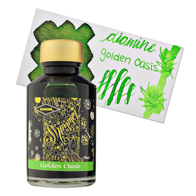 Diamine Shimmer Bottled Ink in Golden Oasis Green - 50 mL