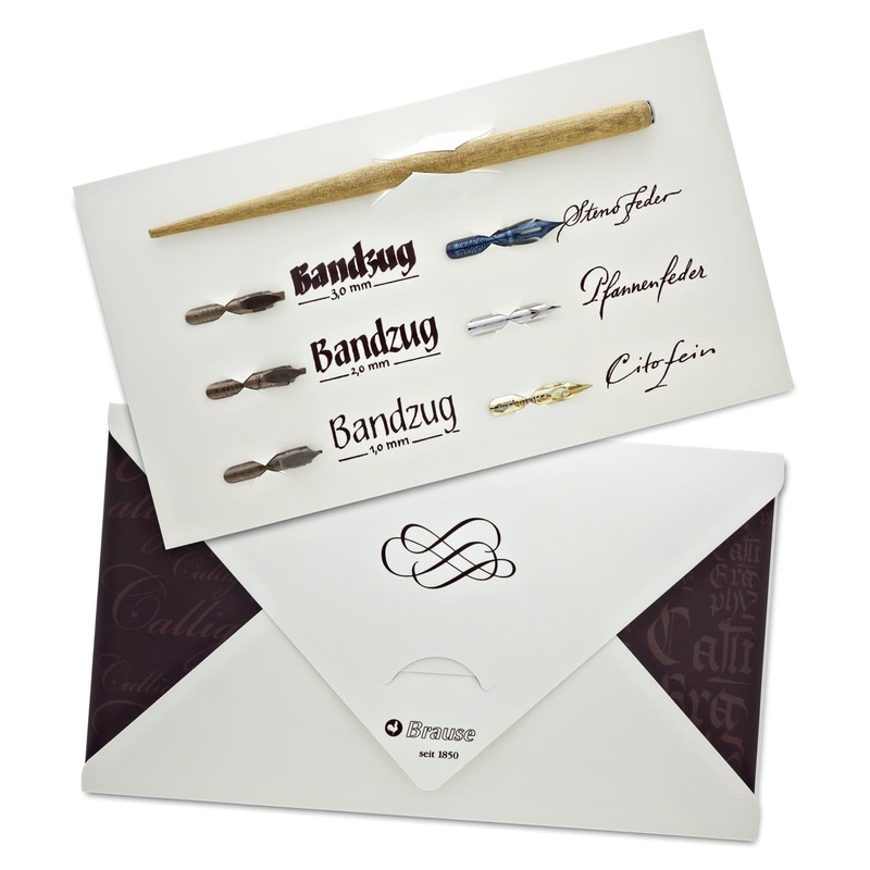 Brause Calligraphy Set - Includes 6 Nibs and 1 Wood Nib Holder