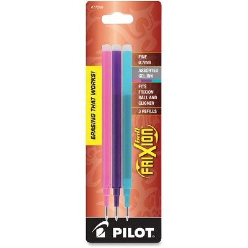 Pilot Frixion Erasable Ballpoint Pen Refill in Pink, Purple, and Turquoise - Pack of 3