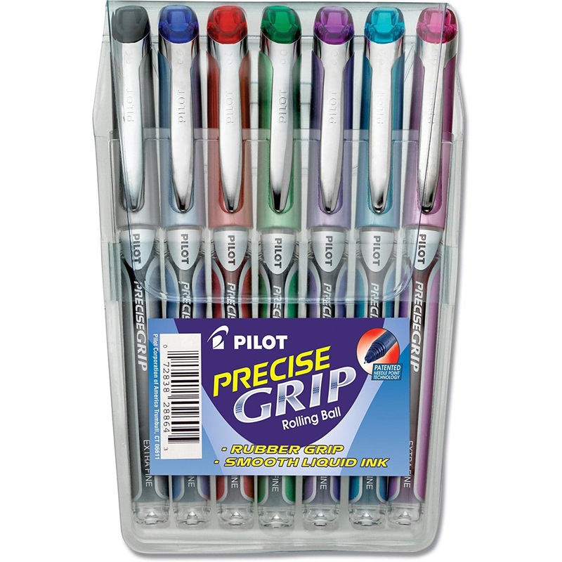 Pilot Precise Grip Rollerball Pens in Assorted Colors - Extra Fine Point - Pack of 7