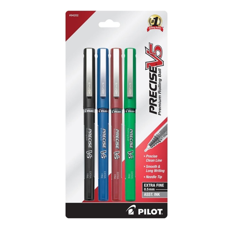 Pilot Precise V5 Rollerball Pen in Assorted Colors - Extra Fine Point - Pack of 4