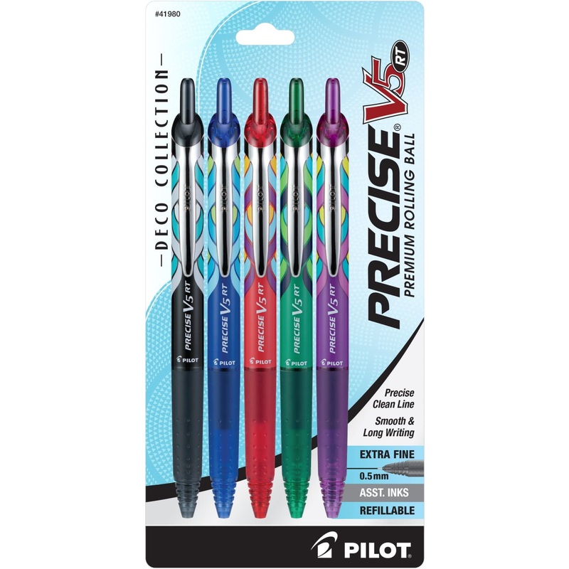 Pilot Precise V5 Premium Rolling Ball Pens in Assorted Colors - Extra Fine Point - Pack of 5